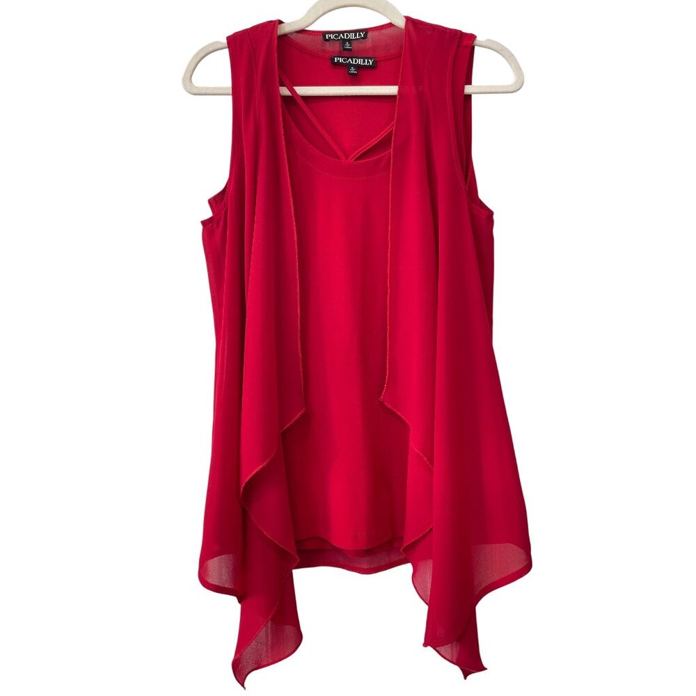Picadilly Tank Top & Vest Set Small Red Flowy Layered Chiffon Blend Made In Cana